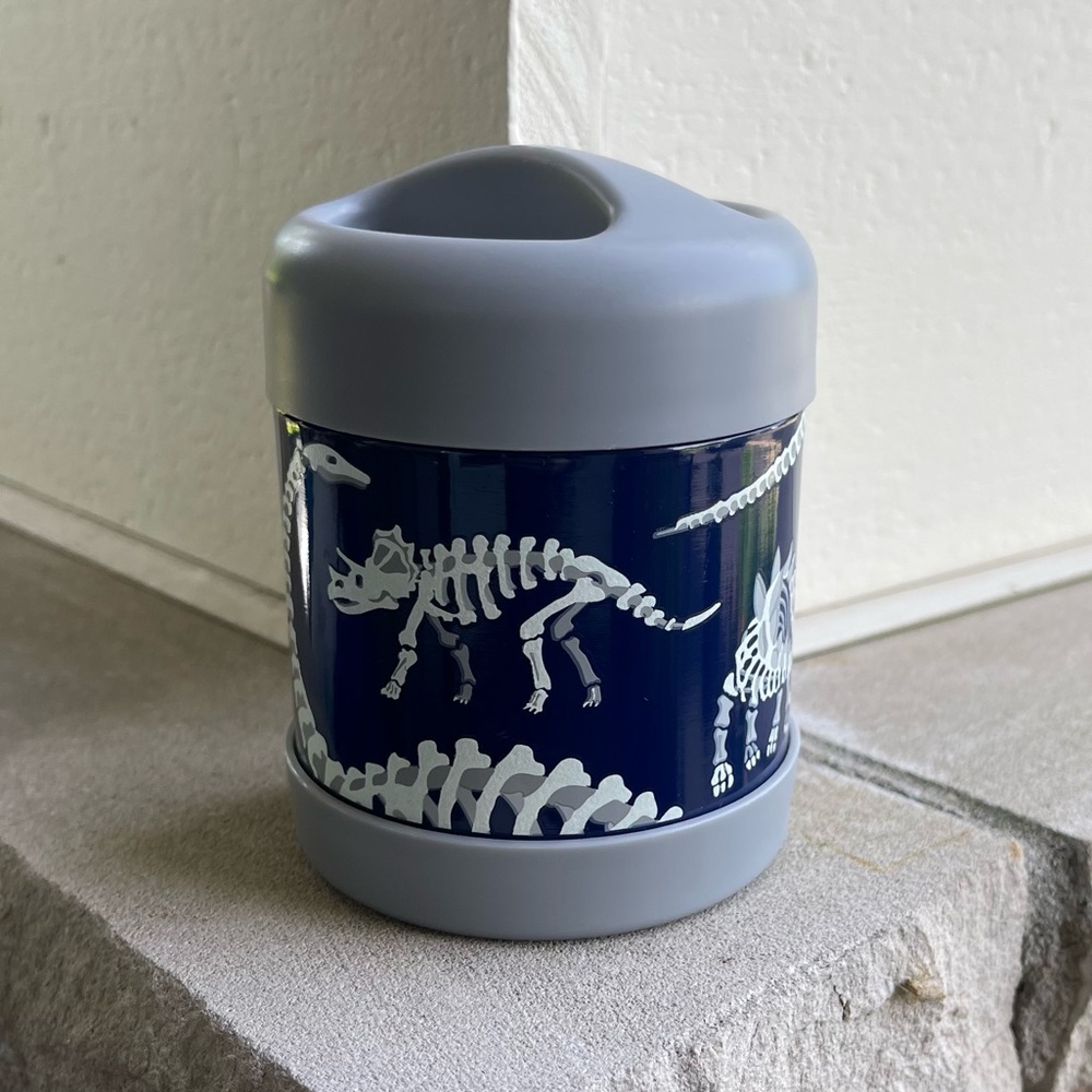 Pottery Barn Kids Mackenzie Blue/Gray Glow-in-the-Dark Dinos Hot Cold Container - Picture 4 of 6